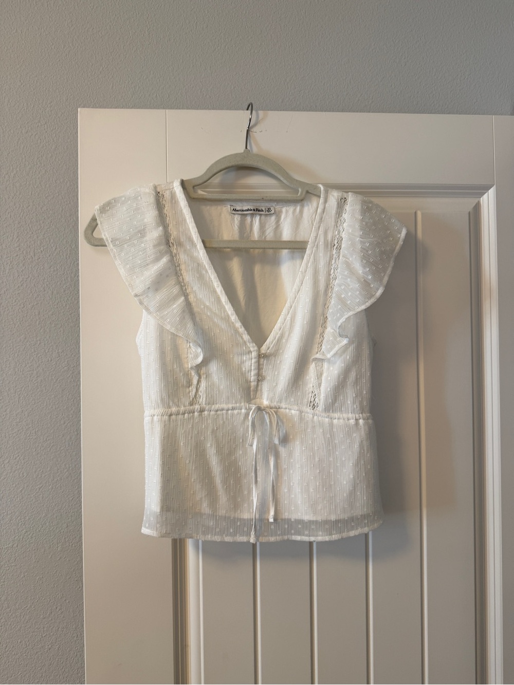 Abercrombie & Fitch White Ruffle V-Neck Tie-Front Camisole